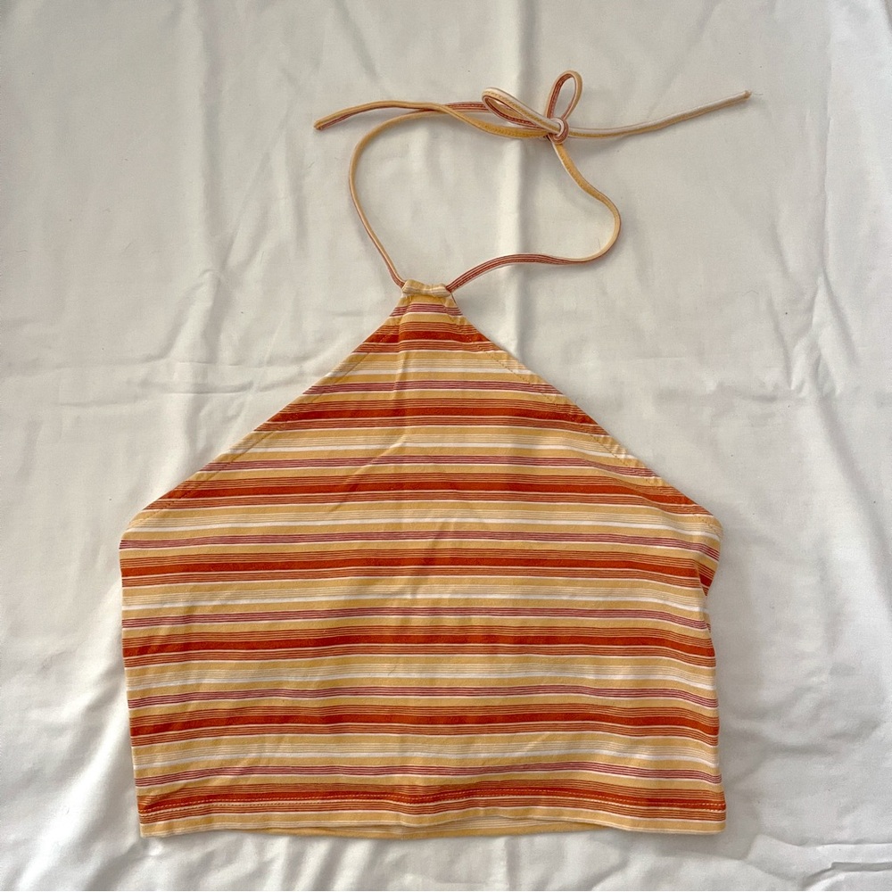 Striped Halter Neck Top - Orange and Yellow